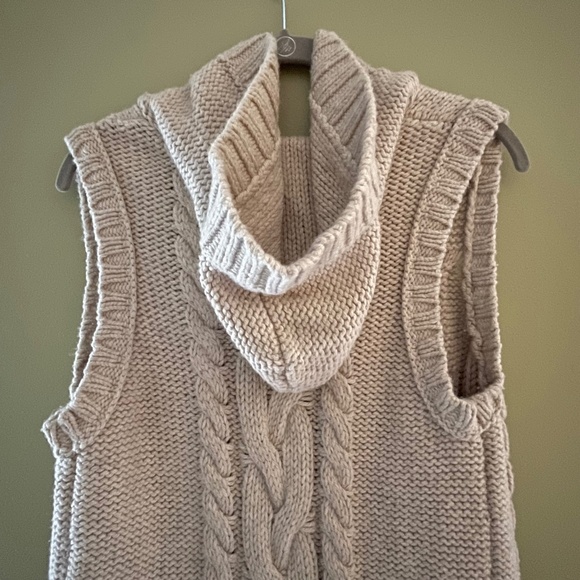 Abercrombie Fitch Women S Wool Blend Cable Knit Trench Sweater Logo Y2K Hooded - Picture 6 of 10